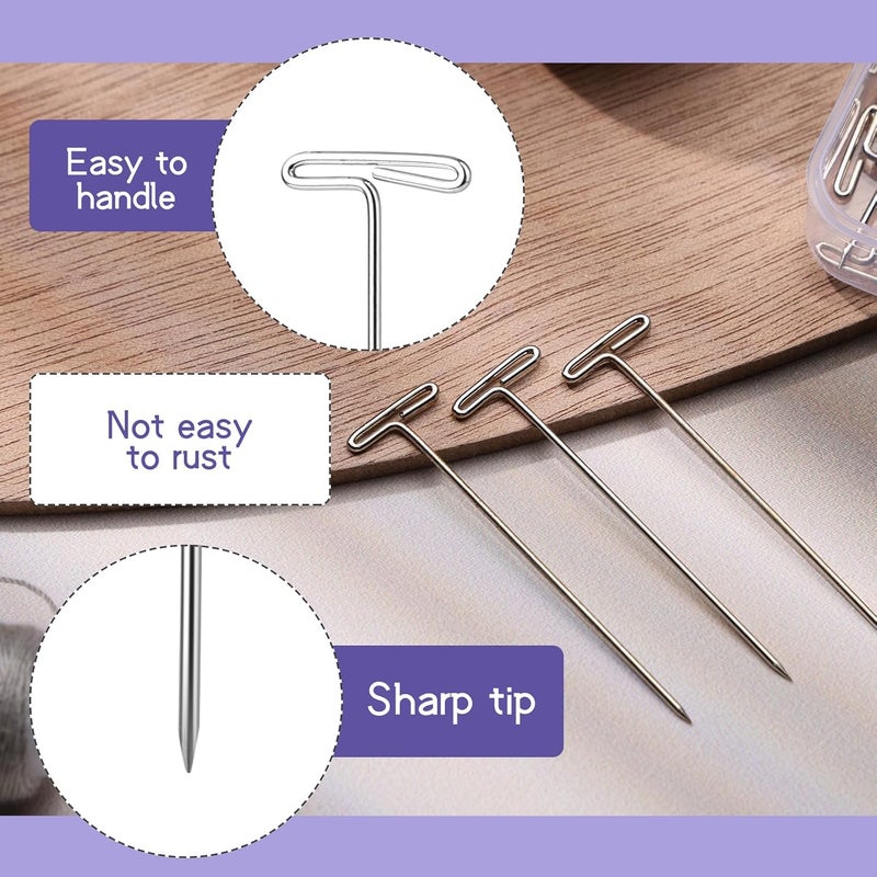 Yizzvb 120 Pcs 2 Inch T-Pins, Wig Pins for Foam Head with Plastic Clear Box, Sewing T-Pins for Blocking Crochet, Straight Pins for Sewing, Craft, Quilting, Office, Wall, Wig Making, Crocheting - Image 3